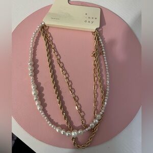 Pearl and Gold 3 Chain Necklace by A New Day